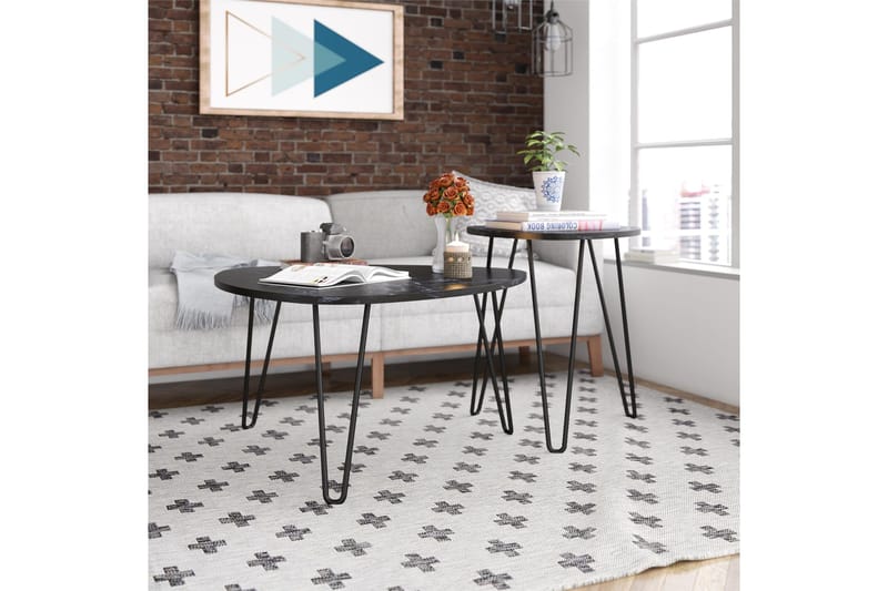 AtHena Settbord Svart/Marmormønster - Novogratz - Møbler - Bord - Avlastningsbord & sidobord - Settbord