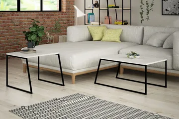 Bodsjö Rektangulært Settbord 88 cm i Metall med Steinutseende - Hvit - Møbler - Bord - Avlastningsbord & sidobord - Settbord