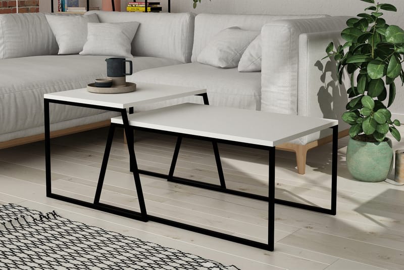 Bodsjö Rektangulært Settbord 88 cm i Metall med Steinutseende - Hvit - Møbler - Bord - Avlastningsbord & sidobord - Settbord