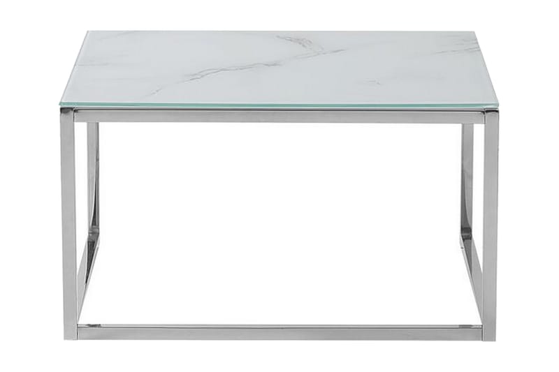 Settbord Breancon 60 cm Marmormønster - Hvit/Sølv - Settbord - Sofabord & salongbord
