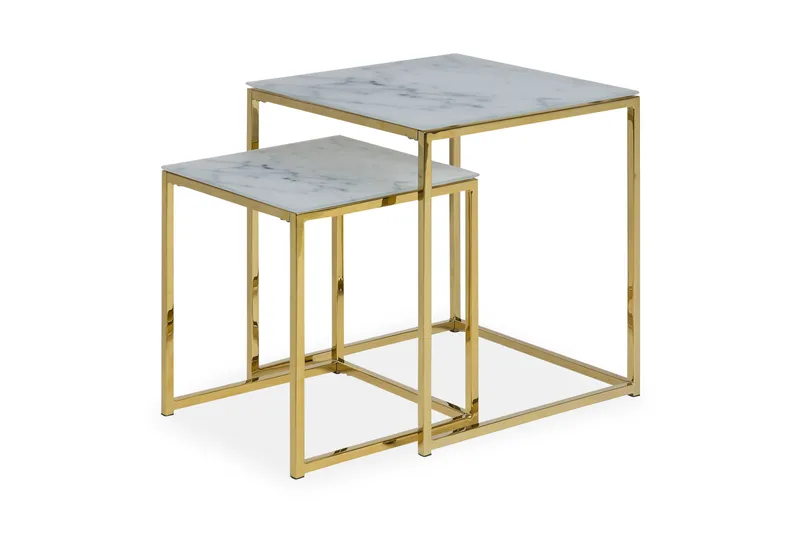 Epiffer Settbord 45 cm Marmormønster 2 Bord - Grå/Messing - Møbler - Bord - Avlastningsbord & sidobord - Settbord