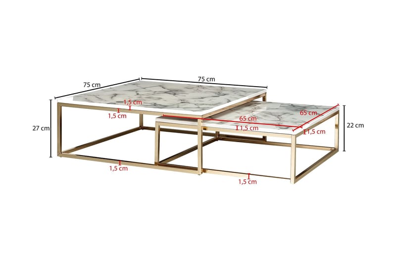 Satsbord Wohnling Vit, Grå, Guld - Møbler - Bord - Avlastningsbord & sidobord - Settbord