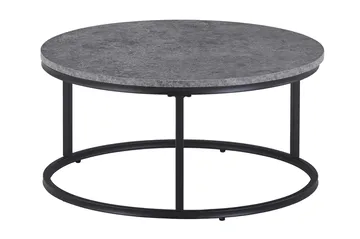 Thyra Rundt Settbord - 2 Sofabord 90 og 75 cm med Steinutseende og Metallben - Grå & Svart - Møbler - Bord - Avlastningsbord & sidobord - Settbord