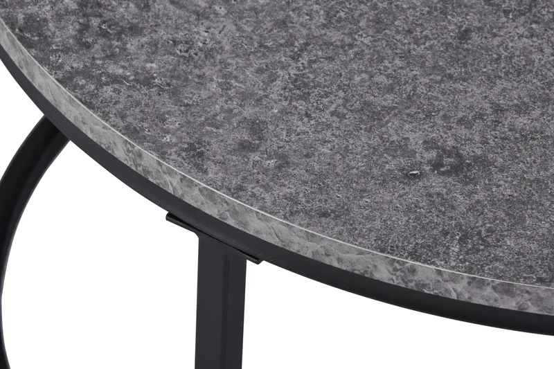 Thyra Rundt Settbord - 2 Sofabord 90 og 75 cm med Steinutseende og Metallben - Grå & Svart - Møbler - Bord - Avlastningsbord & sidobord - Settbord