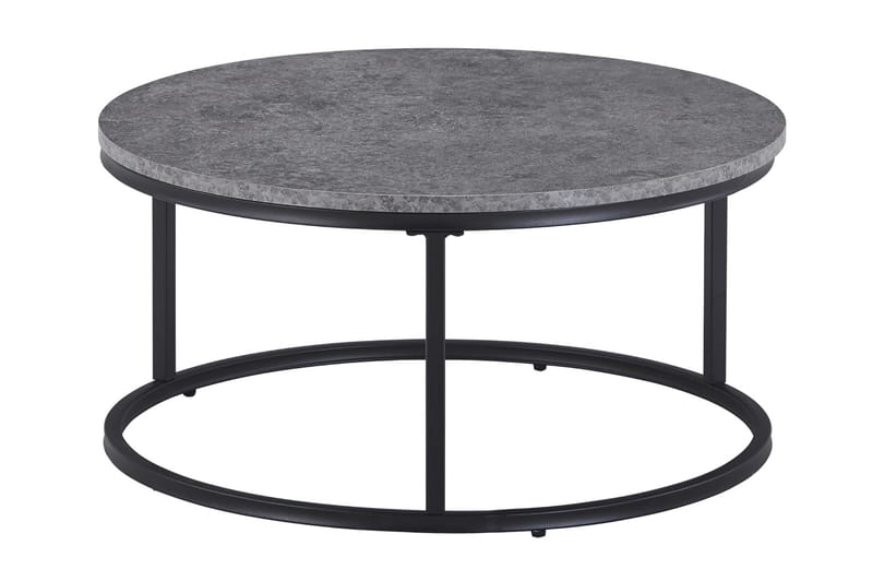 Thyra Rundt Settbord - 2 Sofabord 90 og 75 cm med Steinutseende og Metallben - Grå|Svart - Møbler - Bord - Avlastningsbord & sidobord - Settbord
