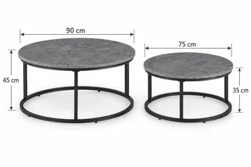Thyra Rundt Settbord - 2 Sofabord 90 og 75 cm med Steinutseende og Metallben - Grå|Svart - Møbler - Bord - Avlastningsbord & sidobord - Settbord
