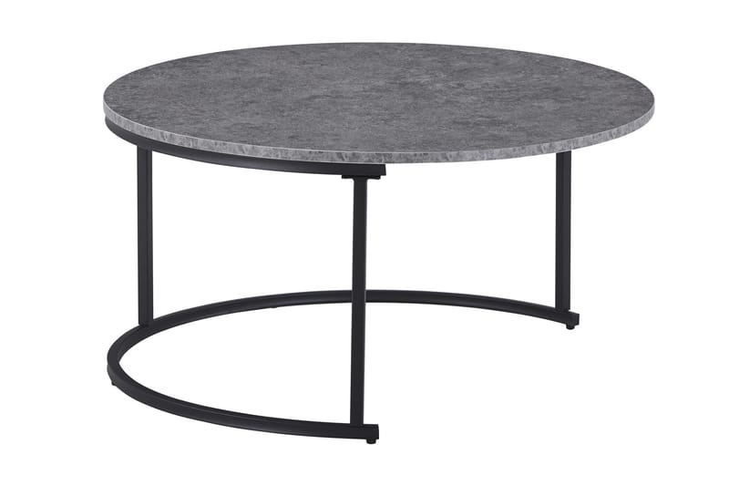 Thyra Rundt Settbord - 2 Sofabord 90 og 75 cm med Steinutseende og Metallben - Grå|Svart - Møbler - Bord - Avlastningsbord & sidobord - Settbord