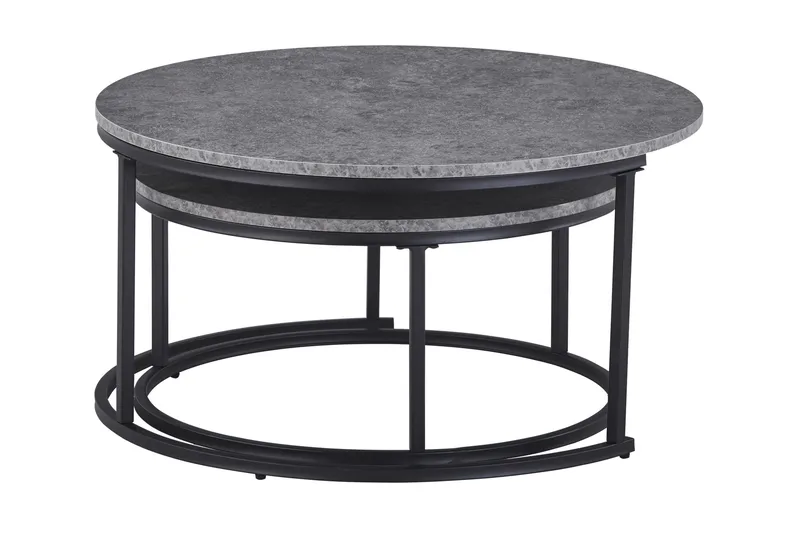 Thyra Settbord Rundt 90 cm 2 bord - Grå / Svart - Møbler - Bord - Avlastningsbord & sidobord - Settbord