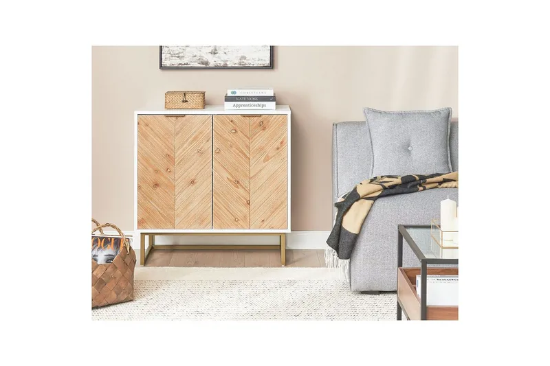 Sidebord Alaska Hvit, lyst tre, Gull - Hvit, lyst tre, Gull - Møbler - Bord - Avlastningsbord & sidobord - Lampebord & sidebord