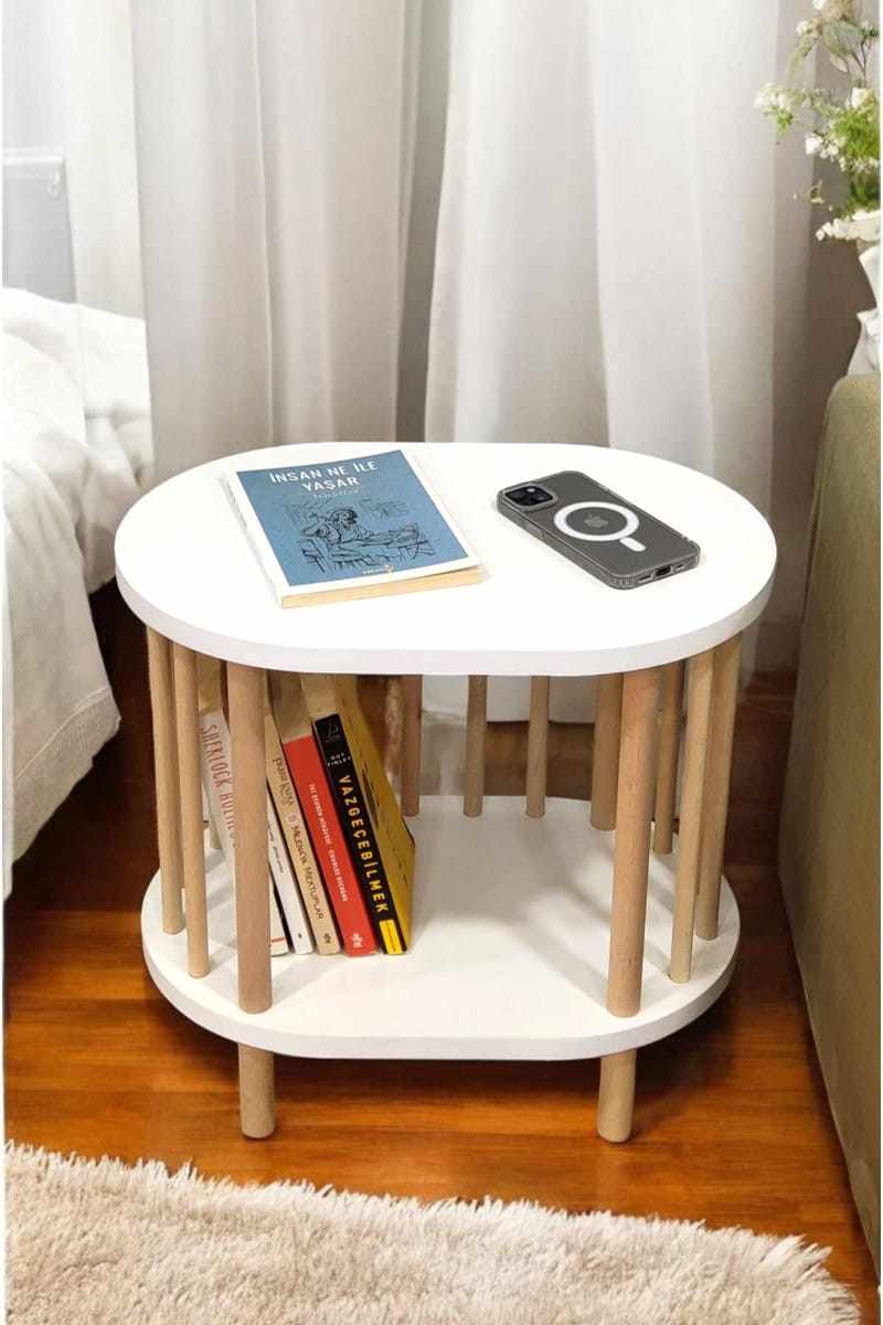 Sidebord Hanah Home Pika (45 x 43 x 30 cm) Hvit natur - Hvit og natur - Møbler - Bord - Avlastningsbord & sidobord - Brettbord og småbord