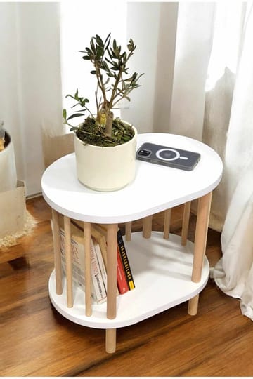 Sidebord Hanah Home Pika (45 x 43 x 30 cm) Hvit natur - Hvit og natur - Møbler - Bord - Avlastningsbord & sidobord - Brettbord og småbord
