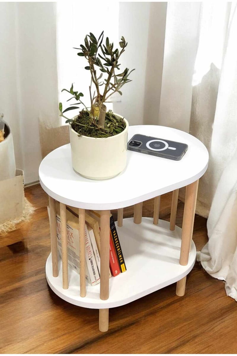 Sidebord Hanah Home Pika (45 x 43 x 30 cm) Hvit natur - Hvit og natur - Møbler - Bord - Avlastningsbord & sidobord - Brettbord og småbord