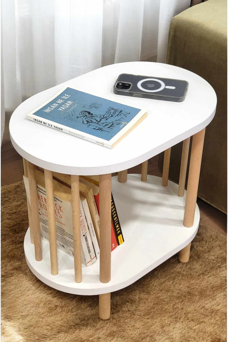 Sidebord Hanah Home Pika (45 x 43 x 30 cm) Hvit natur - Hvit og natur - Møbler - Bord - Avlastningsbord & sidobord - Brettbord og småbord