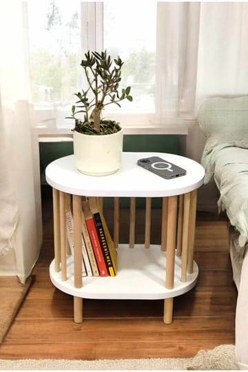 Sidebord Hanah Home Pika (45 x 43 x 30 cm) Hvit natur - Hvit og natur - Møbler - Bord - Avlastningsbord & sidobord - Brettbord og småbord