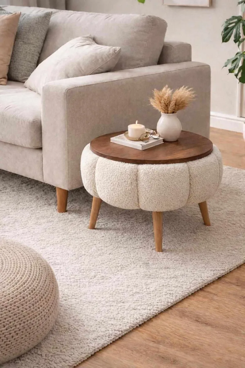 Sidebord Homitis Papatya (Ø45 x H44 cm) Cream - Møbler - Bord - Avlastningsbord & sidobord - Brettbord og småbord