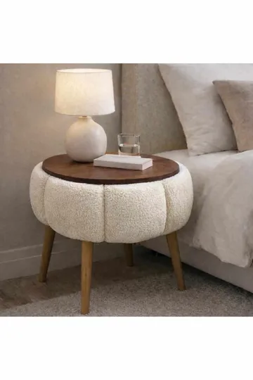 Sidebord Homitis Papatya (Ø45 x H44 cm) Cream - Møbler - Bord - Avlastningsbord & sidobord - Brettbord og småbord