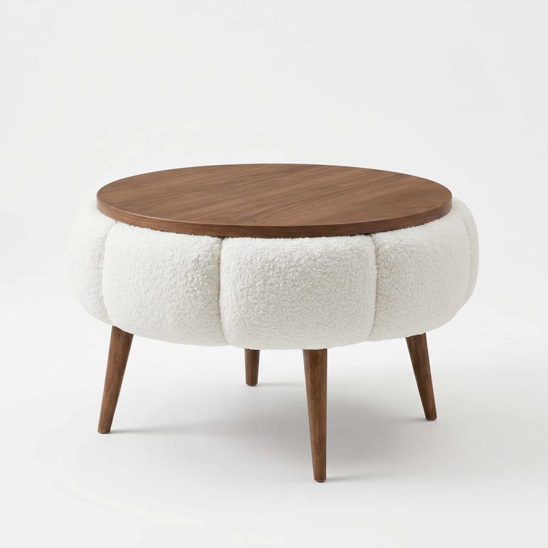 Sidebord Homitis Papatya (Ø45 x H44 cm) Cream - Møbler - Bord - Avlastningsbord & sidobord - Brettbord og småbord