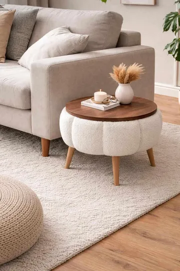 Sidebord Homitis Papatya (Ø45 x H44 cm) Hvit - Møbler - Bord - Avlastningsbord & sidobord - Brettbord og småbord