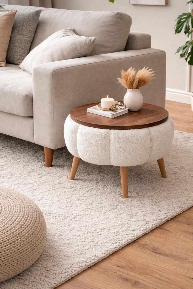 Sidebord Homitis Papatya (Ø45 x H44 cm) Hvit - Møbler - Bord - Avlastningsbord & sidobord - Brettbord og småbord