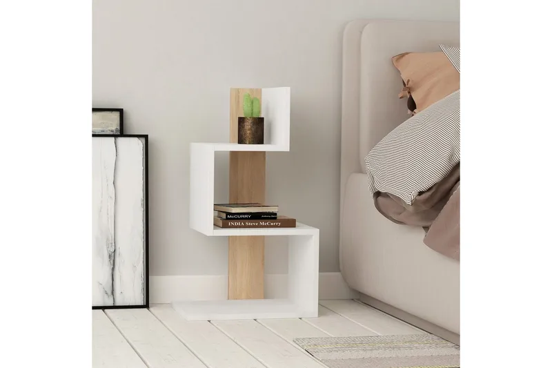 Sidebord Veyaie Hvit / Eik - Hvit - Møbler - Bord - Avlastningsbord & sidobord - Lampebord & sidebord