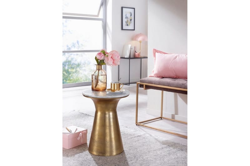 Sidebord Wohnling Ekte marmor, rund, 35 cm, gyllen base, moderne stil - Møbler - Bord - Avlastningsbord & sidobord - Lampebord & sidebord