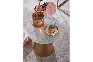 Sidebord Wohnling Ekte marmor, rund, 35 cm, gyllen base, moderne stil - Møbler - Bord - Avlastningsbord & sidobord - Lampebord & sidebord