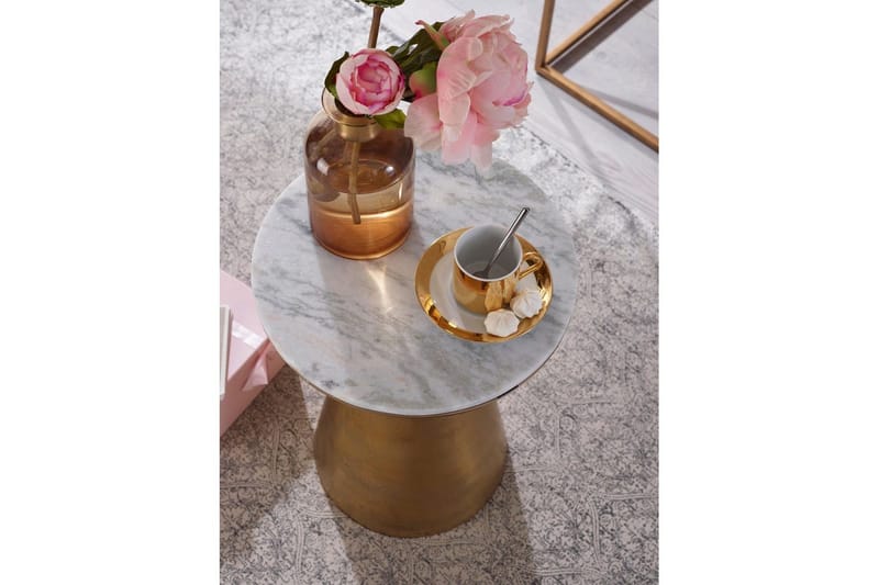 Sidebord Wohnling Ekte marmor, rund, 35 cm, gyllen base, moderne stil - Møbler - Bord - Avlastningsbord & sidobord - Lampebord & sidebord