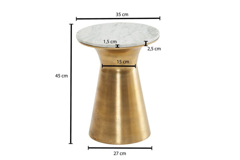 Sidebord Wohnling Ekte marmor, rund, 35 cm, gyllen base, moderne stil - Møbler - Bord - Avlastningsbord & sidobord - Lampebord & sidebord
