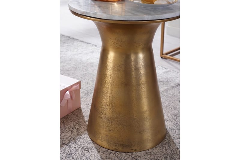 Sidebord Wohnling Ekte marmor, rund, 35 cm, gyllen base, moderne stil - Møbler - Bord - Avlastningsbord & sidobord - Lampebord & sidebord