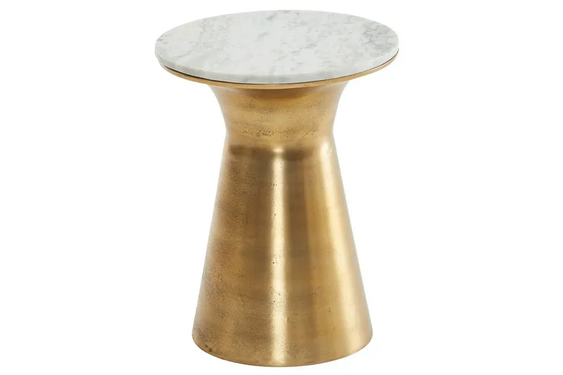 Sidebord Wohnling Ekte marmor, rund, 35 cm, gyllen base, moderne stil