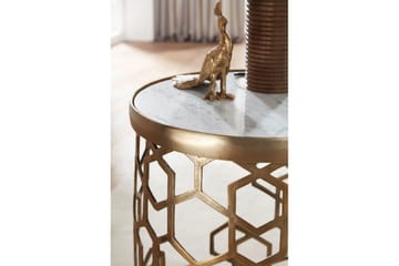 Sidebord Wohnling Ekte marmor, rund, 44 cm, bikubemønstret base, moderne stil - Møbler - Bord - Avlastningsbord & sidobord - Lampebord & sidebord