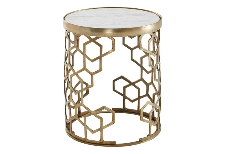 Sidebord Wohnling Ekte marmor, rund, 44 cm, bikubemønstret base, moderne stil