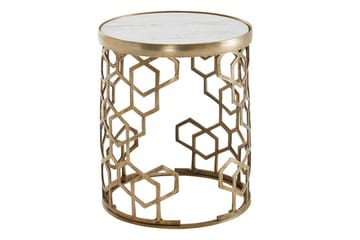 Sidebord Wohnling Ekte marmor, rund, 44 cm, bikubemønstret base, moderne stil - Møbler - Bord - Avlastningsbord & sidobord - Lampebord & sidebord