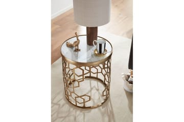 Sidebord Wohnling Ekte marmor, rund, 44 cm, bikubemønstret base, moderne stil - Møbler - Bord - Avlastningsbord & sidobord - Lampebord & sidebord