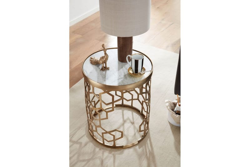 Sidebord Wohnling Ekte marmor, rund, 44 cm, bikubemønstret base, moderne stil - Møbler - Bord - Avlastningsbord & sidobord - Lampebord & sidebord