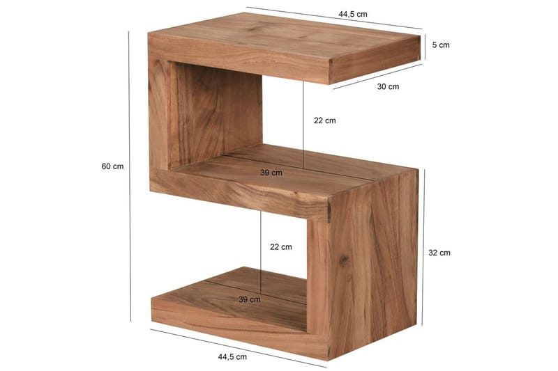 Sidebord Wohnling Heltre, S kube, landlig stil Akasie - Akasie - Møbler - Bord - Avlastningsbord & sidobord - Brettbord og småbord