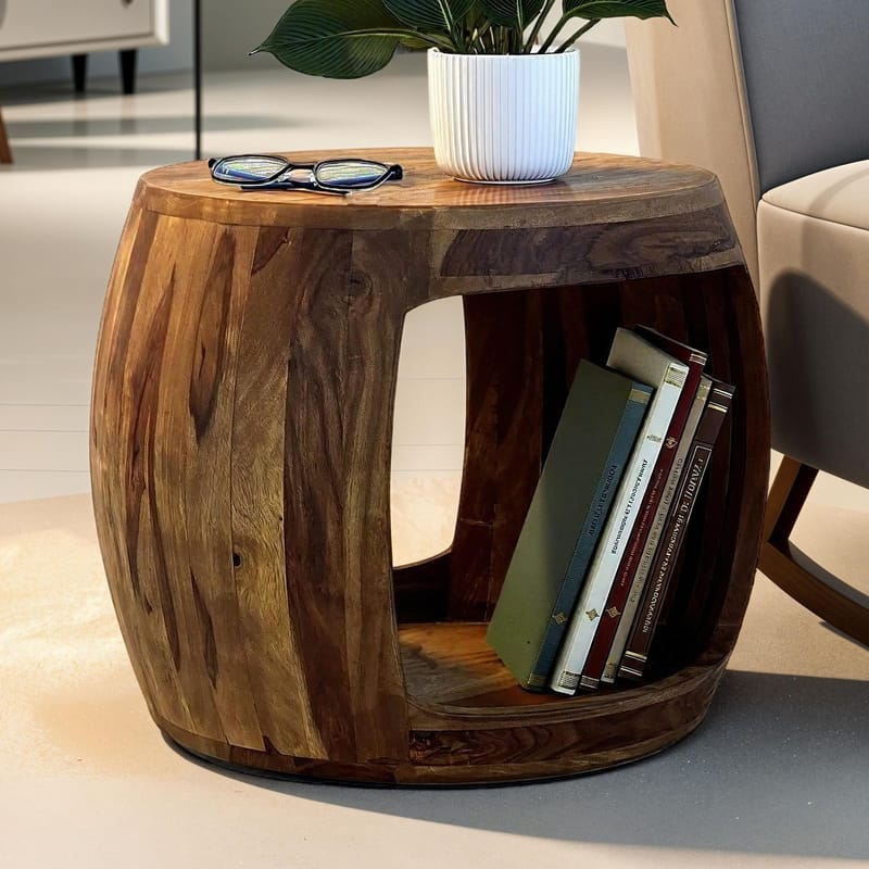 Sidebord Wohnling Massivt sheeshamtre, landlig stil - varm mørkebrun - Møbler - Bord - Avlastningsbord & sidobord - Brettbord og småbord