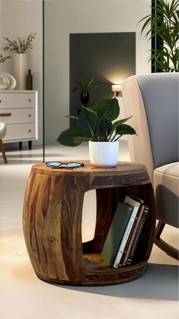 Sidebord Wohnling Massivt sheeshamtre, landlig stil - varm mørkebrun - Møbler - Bord - Avlastningsbord & sidobord - Brettbord og småbord