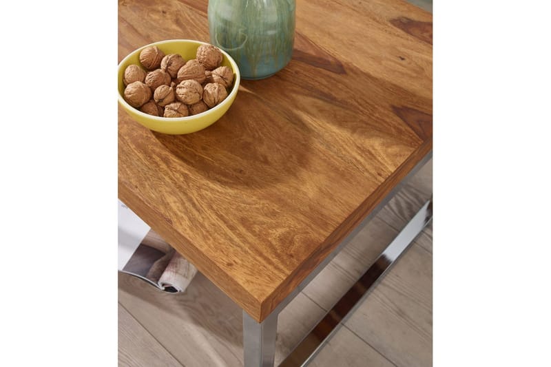 Sidebord Wohnling massivt tre, firkantet med metall kromben, landlig stil 60x60 cm - 60x60 cm - Møbler - Bord - Avlastningsbord & sidobord - Lampebord & sidebord