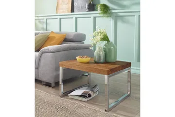 Sidebord Wohnling massivt tre, firkantet med metall kromben, landlig stil 60x60 cm - 60x60 cm - Møbler - Bord - Avlastningsbord & sidobord - Brettbord og småbord