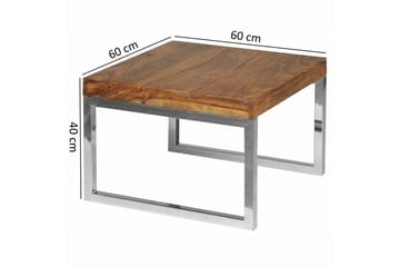 Sidebord Wohnling massivt tre, firkantet med metall kromben, landlig stil 60x60 cm - 60x60 cm - Møbler - Bord - Avlastningsbord & sidobord - Lampebord & sidebord