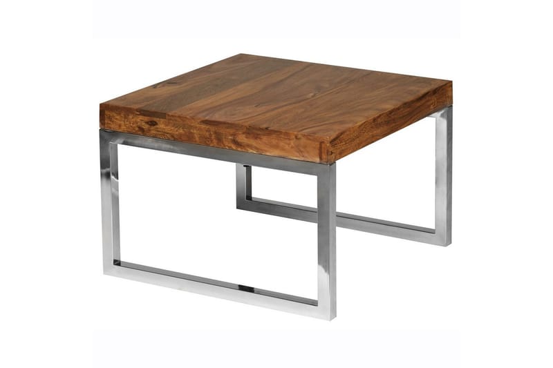 Sidebord Wohnling massivt tre, firkantet med metall kromben, landlig stil 60x60 cm - 60x60 cm - Møbler - Bord - Avlastningsbord & sidobord - Lampebord & sidebord