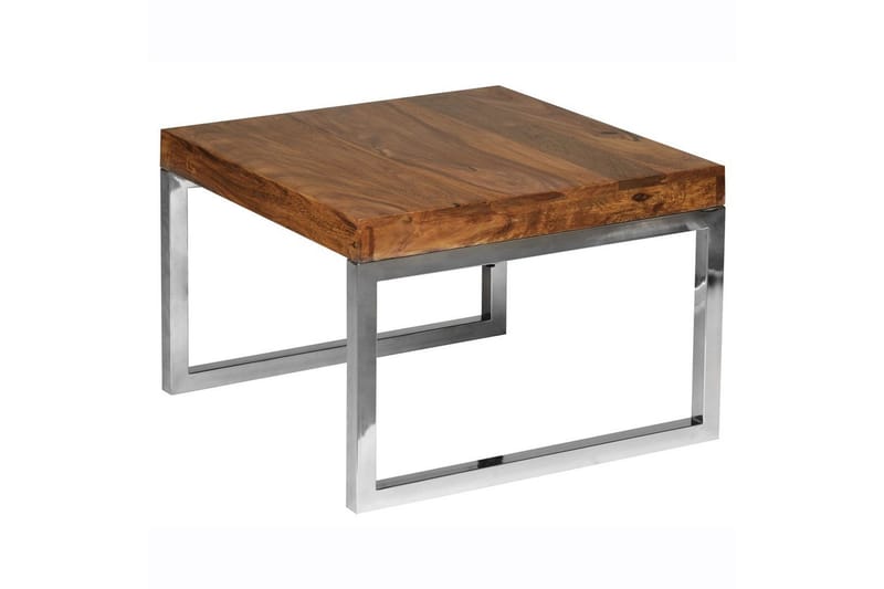 Sidebord Wohnling massivt tre, firkantet med metall kromben, landlig stil 60x60 cm - 60x60 cm - Møbler - Bord - Avlastningsbord & sidobord - Lampebord & sidebord