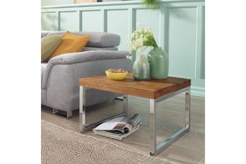 Sidebord Wohnling massivt tre, firkantet med metall kromben, landlig stil 60x60 cm - 60x60 cm - Møbler - Bord - Avlastningsbord & sidobord - Lampebord & sidebord