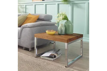 Sidebord Wohnling massivt tre, firkantet med metall kromben, landlig stil 60x60 cm - 60x60 cm - Møbler - Bord - Avlastningsbord & sidobord - Brettbord og småbord