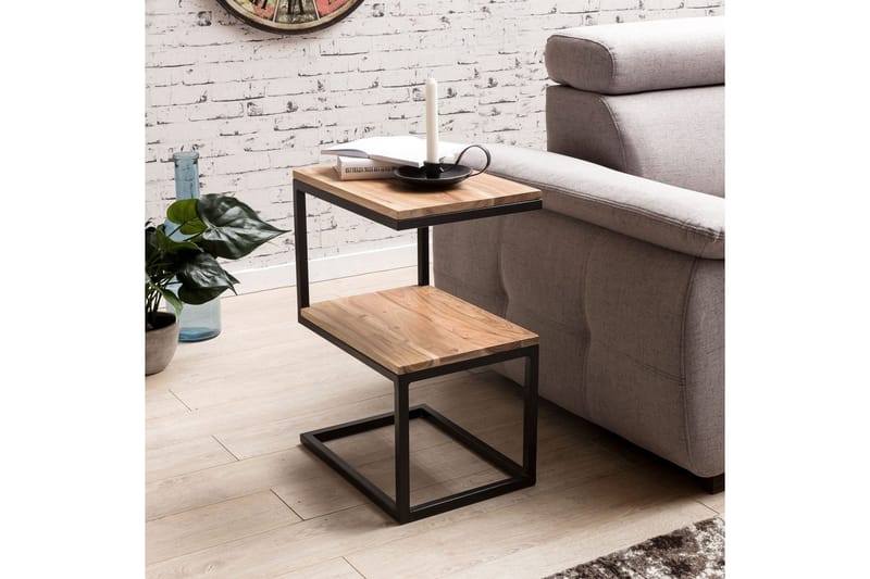Sidebord Wohnling Massivt tre, S Cube, metallramme i landlig stil Akasie - Akasie - Møbler - Bord - Avlastningsbord & sidobord - Brettbord og småbord