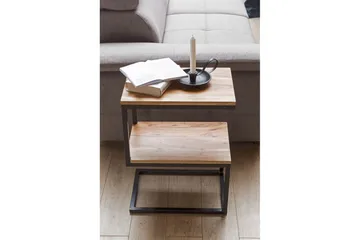 Sidebord Wohnling Massivt tre, S Cube, metallramme i landlig stil Akasie - Akasie - Møbler - Bord - Avlastningsbord & sidobord - Brettbord og småbord