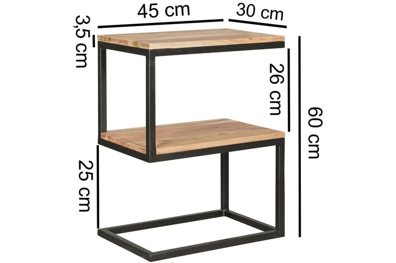Sidebord Wohnling Massivt tre, S Cube, metallramme i landlig stil Akasie - Akasie - Møbler - Bord - Avlastningsbord & sidobord - Brettbord og småbord