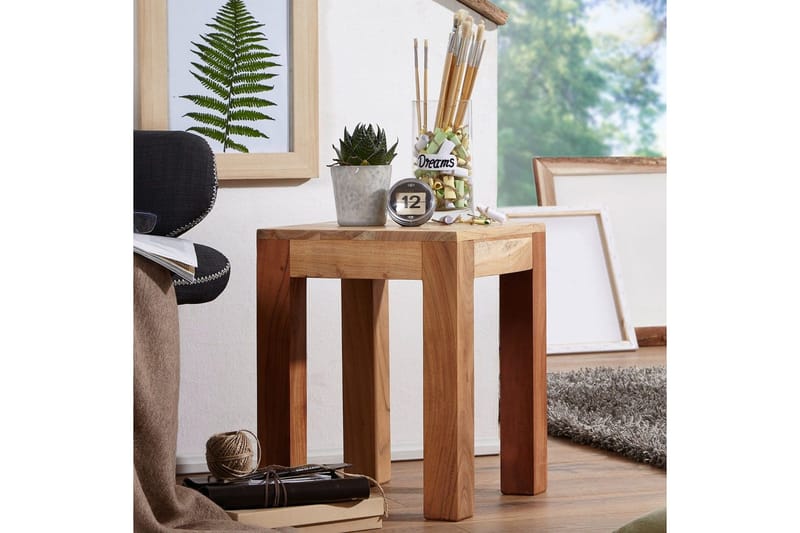Sidebord Wohnling massivt tre 35x35cm med trebente bein, landlig stil Akasie - Akasie - Møbler - Bord - Avlastningsbord & sidobord - Brettbord og småbord