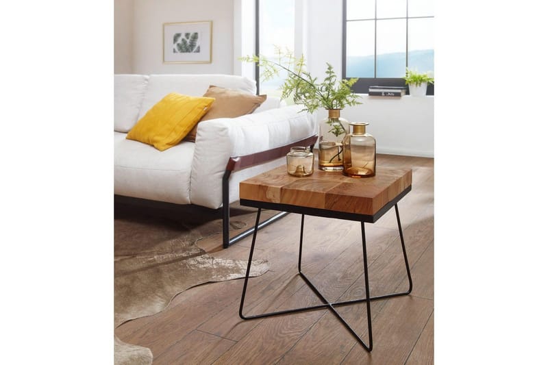 Sidebord Wohnling Massivt tre blokkstil pulverlakkert metallramme industriell - Møbler - Bord - Avlastningsbord & sidobord - Lampebord & sidebord